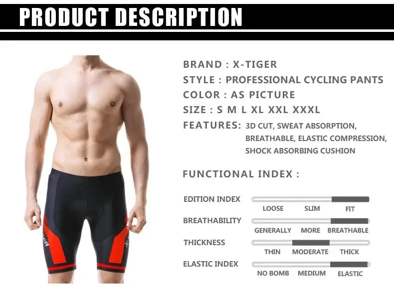 X-TIGER Cycling Shorts Men Gel Pad Bicycle Clothes MTB Road Bike Pants Anti-slip Leg Grips Bike Shorts Summer Outfit Clothes