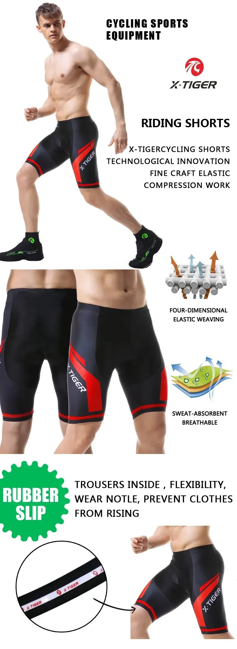 X-TIGER Cycling Shorts Men Gel Pad Bicycle Clothes MTB Road Bike Pants Anti-slip Leg Grips Bike Shorts Summer Outfit Clothes